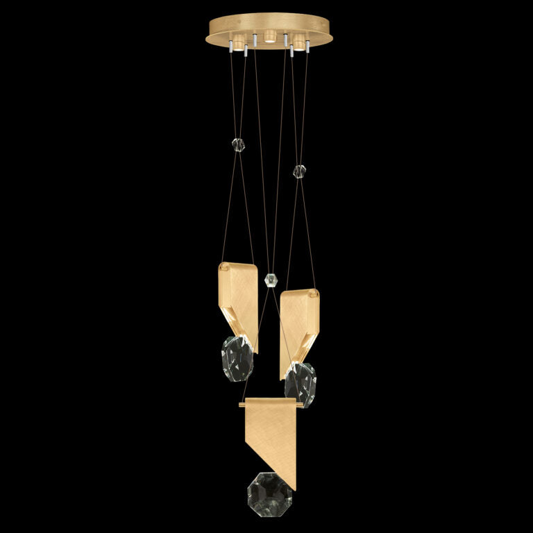 16-Inch Three-Drop Crystal Pendant Light / Gold