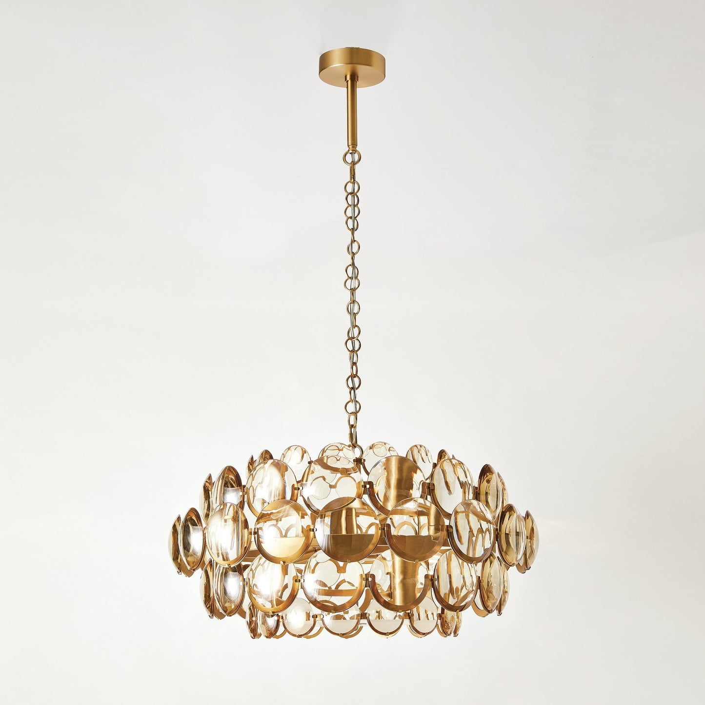Amber Glass Cabochon Brass Chandelier