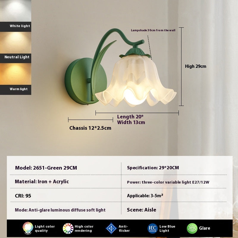 Floral Colour Bedside Wall Light / Electrodeless Dimming / Yellow