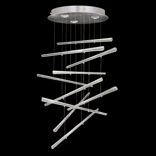 10-Spire Crystal LED Round Pendant Light / Silver/Crystal Stardust