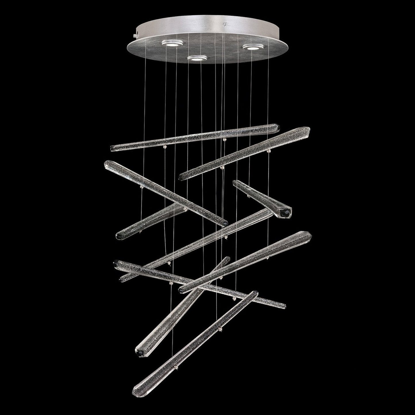 10-Spire Crystal LED Round Pendant Light / Silver/Meteorite