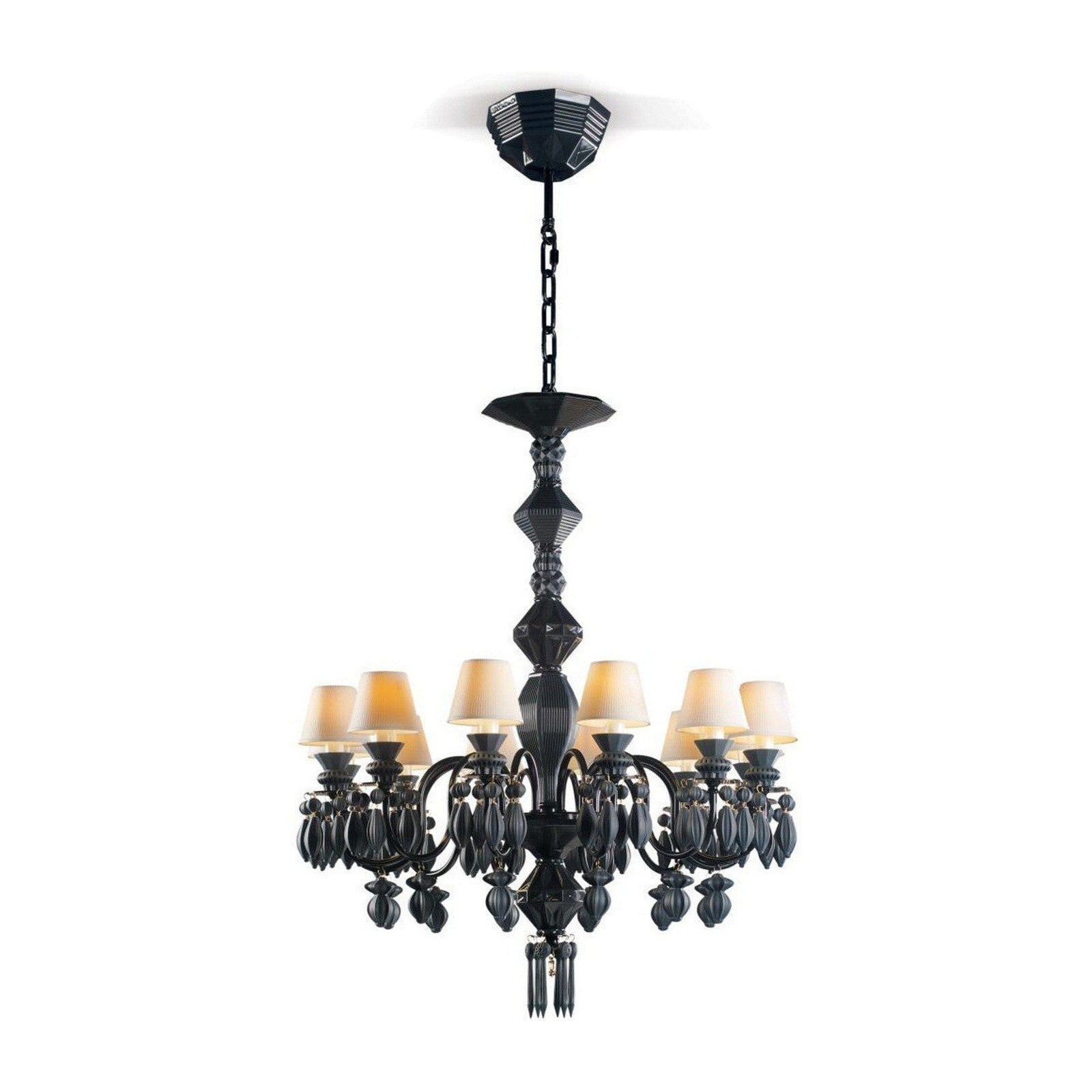 12-Light Engraved Porcelain Chandelier / Absolute Black