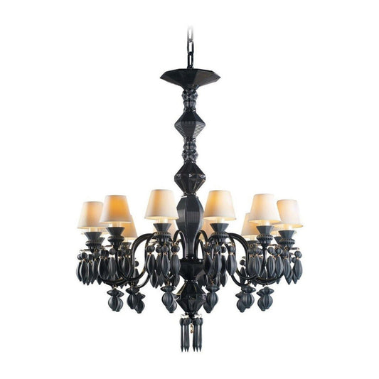 12-Light Engraved Porcelain Chandelier / Black