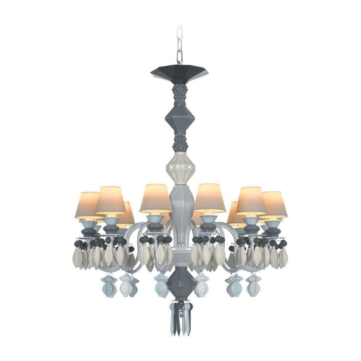 12-Light Engraved Porcelain Chandelier / Multicolor