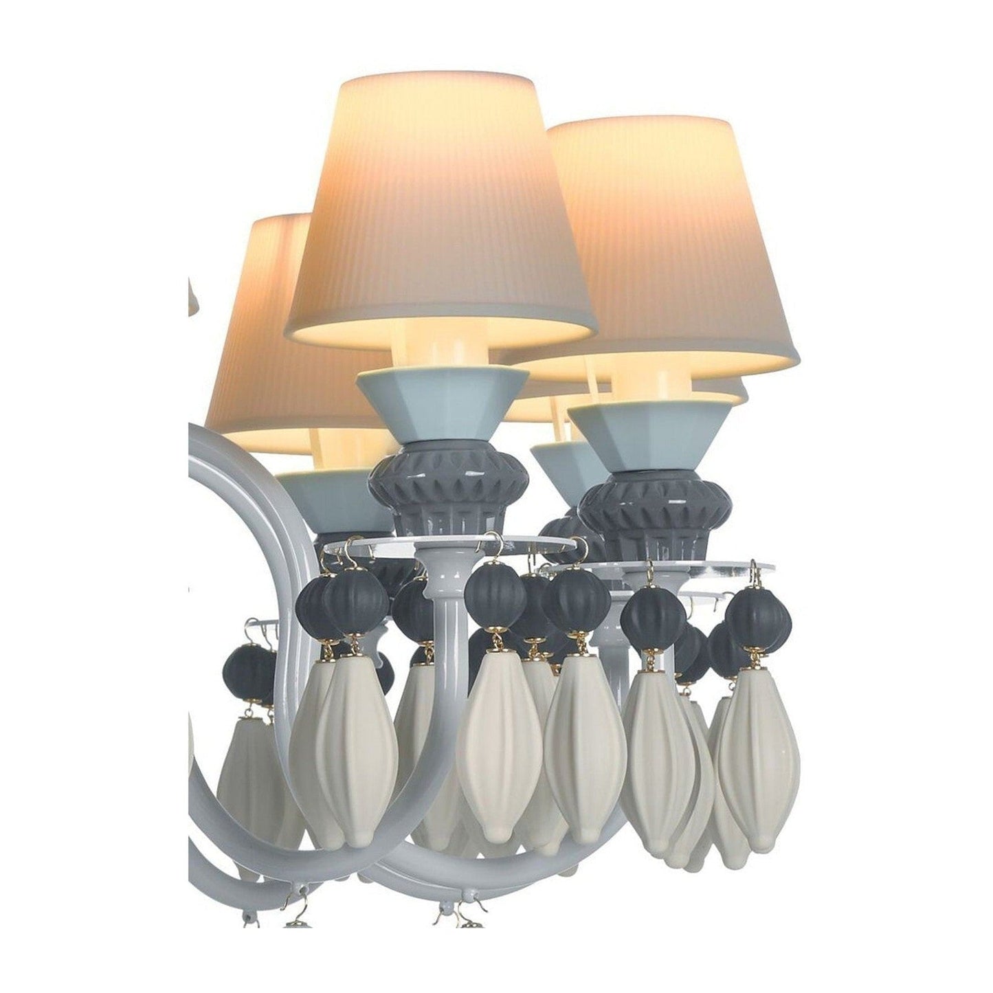 12-Light Engraved Porcelain Chandelier / Pink