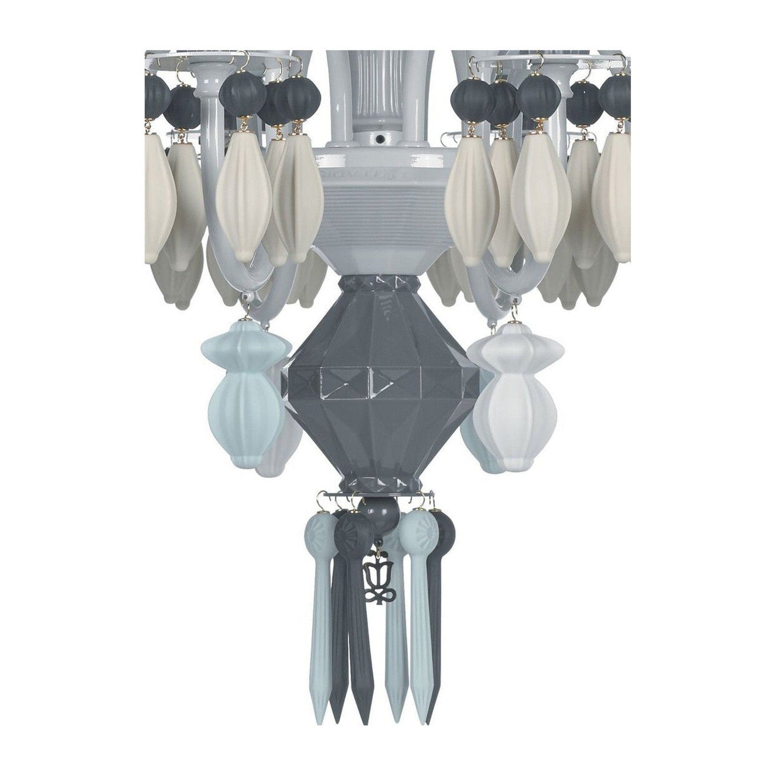 12-Light Engraved Porcelain Chandelier / White