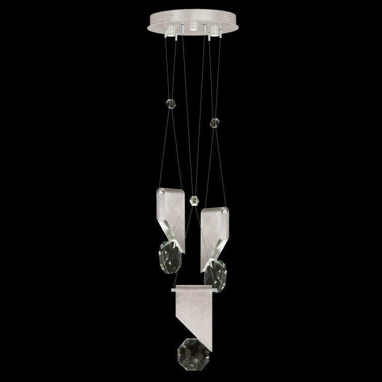 16-Inch Three-Drop Crystal Pendant Light / Brushed Silver