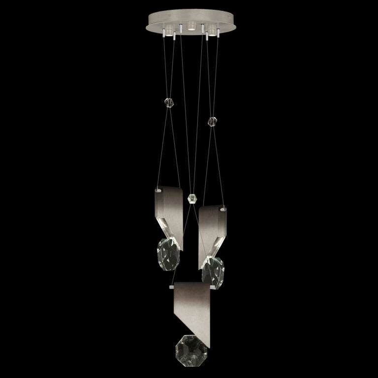 16-Inch Three-Drop Crystal Pendant Light / Soft Ombre Silver