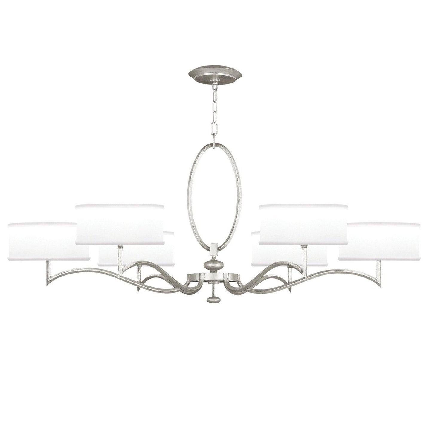 51-Inch Leaf-Finish Fabric Shade Chandelier / White/Silver