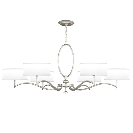 51-Inch Leaf-Finish Fabric Shade Chandelier / White/Silver