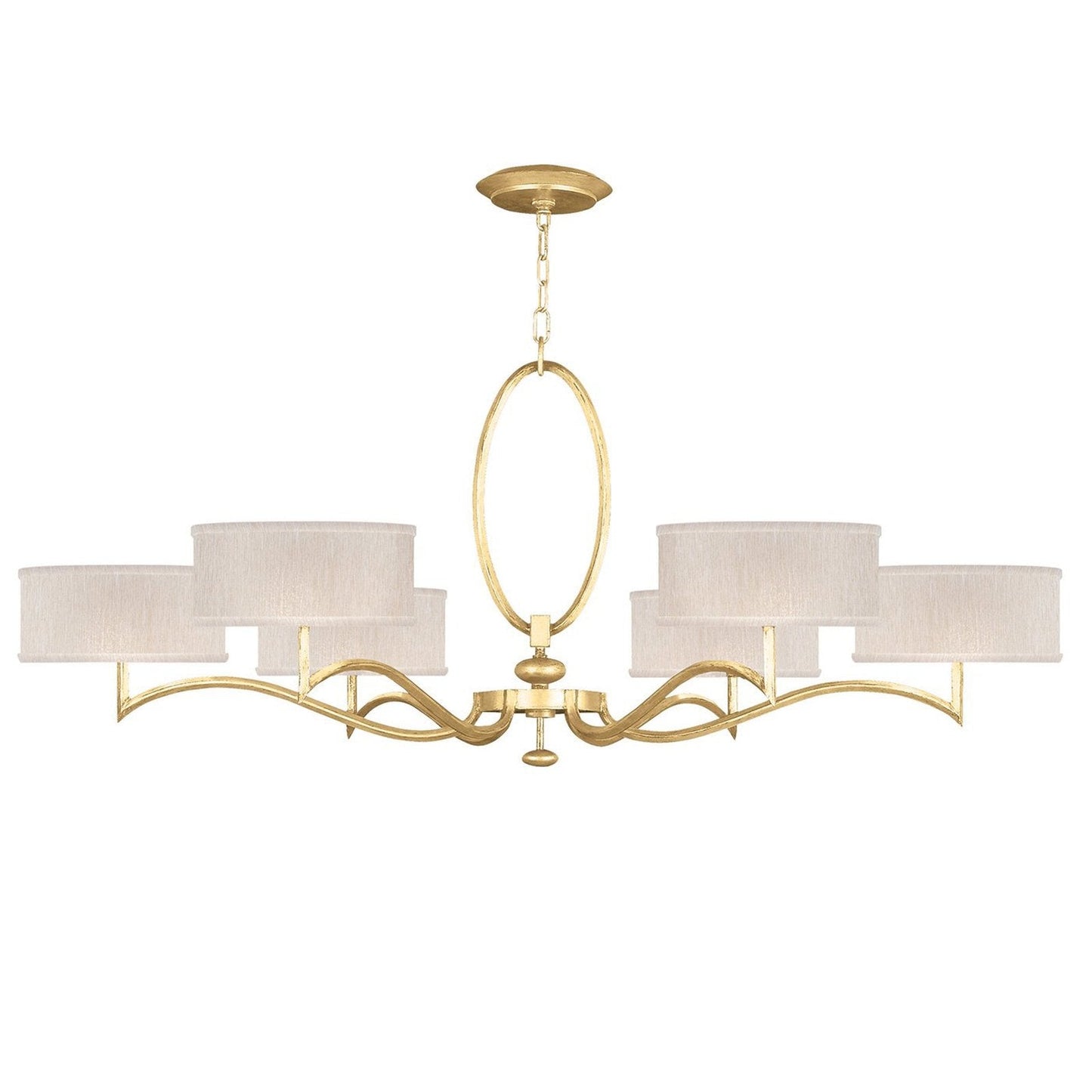 51-Inch Leaf-Finish Fabric Shade Chandelier / Black/Gold