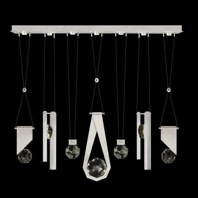 60-Inch Seven-Drop Crystal Pendant Light / Brushed Silver