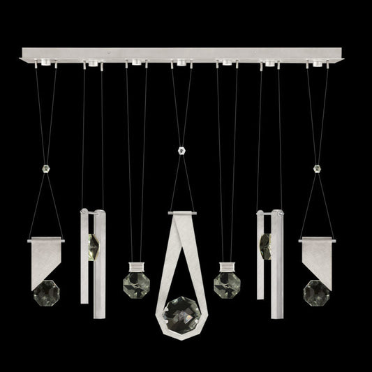 60-Inch Seven-Drop Crystal Pendant Light / Brushed Silver