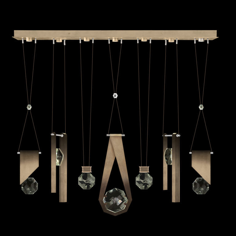 60-Inch Seven-Drop Crystal Pendant Light / Bronze