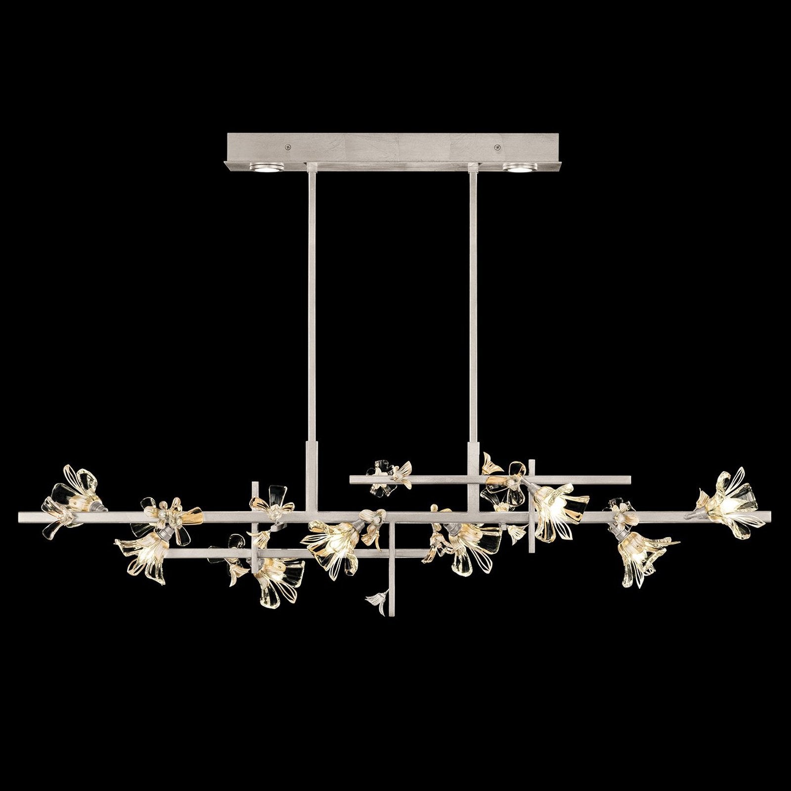 65-Inch Crystal Floral Linear Pendant Light / Silver