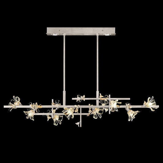 65-Inch Crystal Floral Linear Pendant Light / Silver