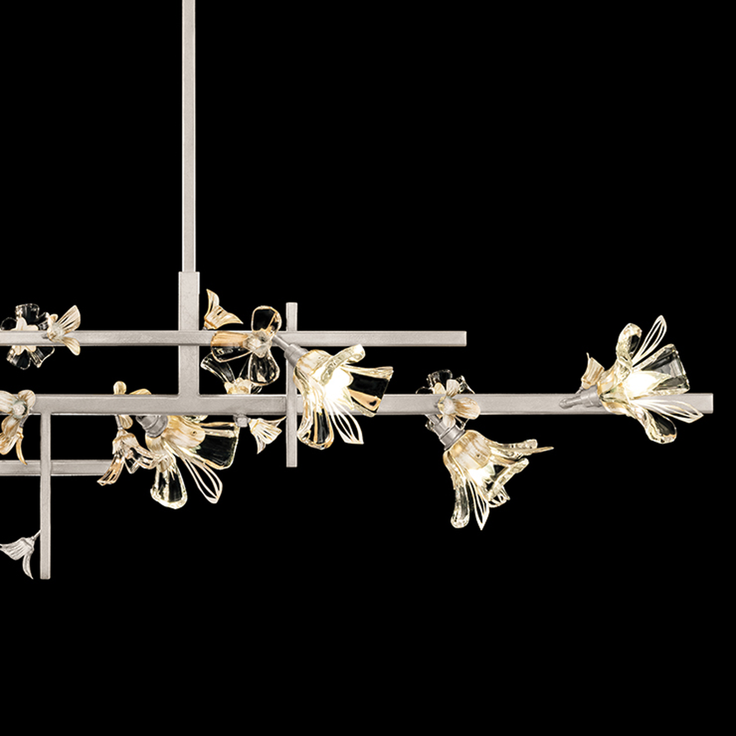 65-Inch Crystal Floral Linear Pendant Light / Gold