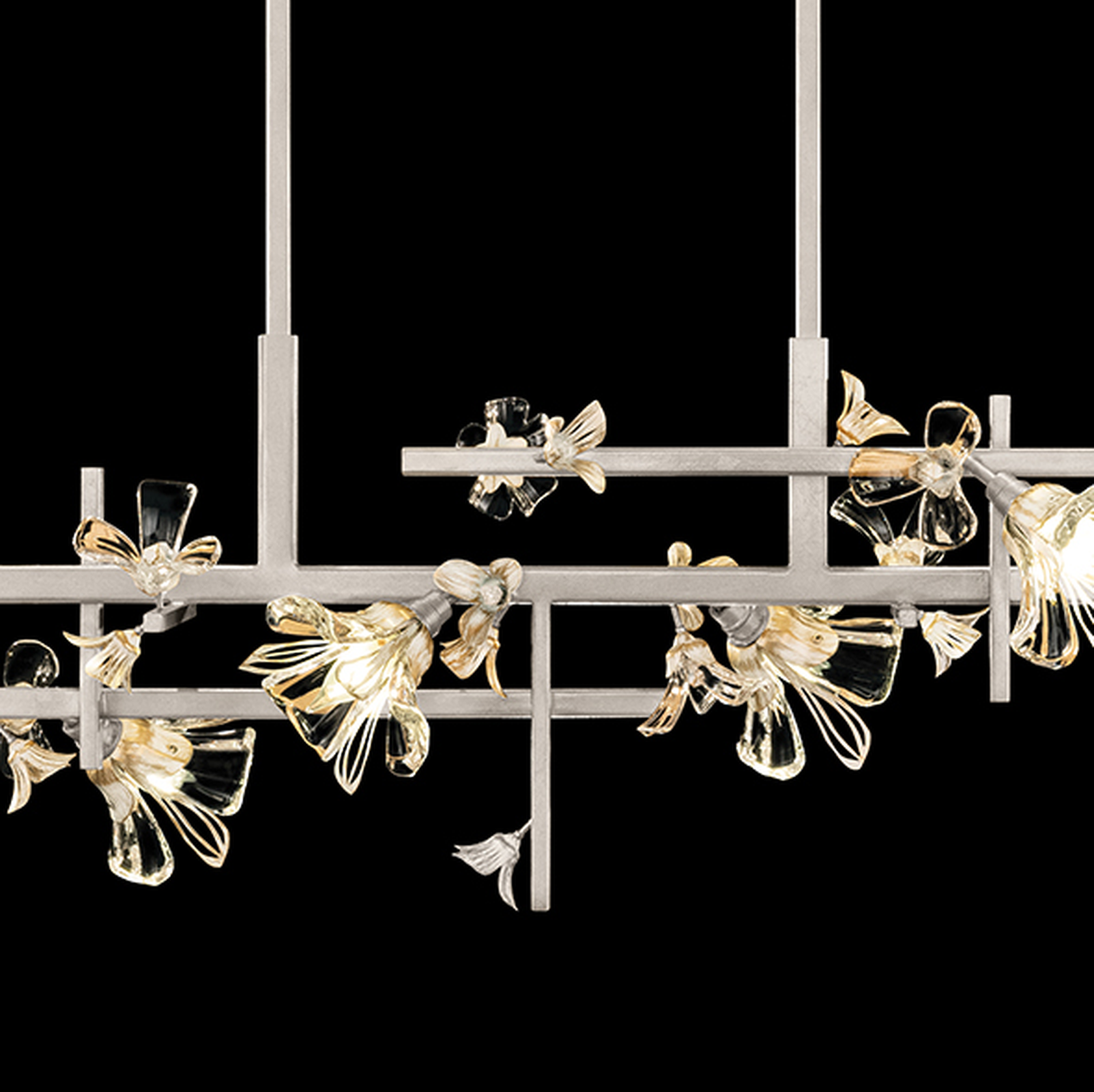 65-Inch Crystal Floral Linear Pendant Light / White
