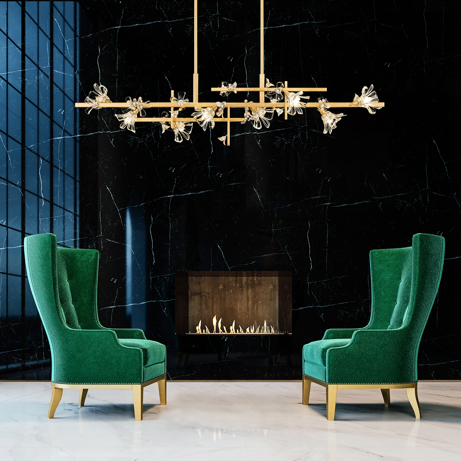 65-Inch Crystal Floral Linear Pendant Light