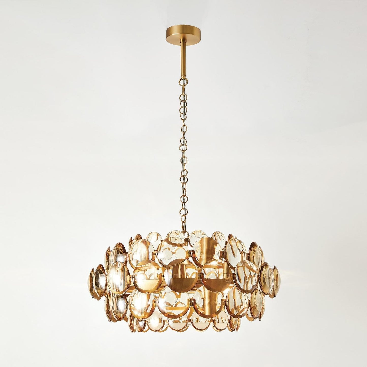 Amber Glass Cabochon Brass Chandelier / Brass