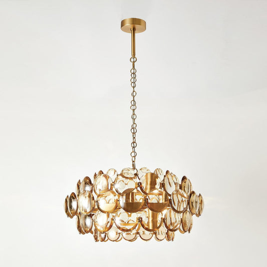 Amber Glass Cabochon Brass Chandelier / Brass