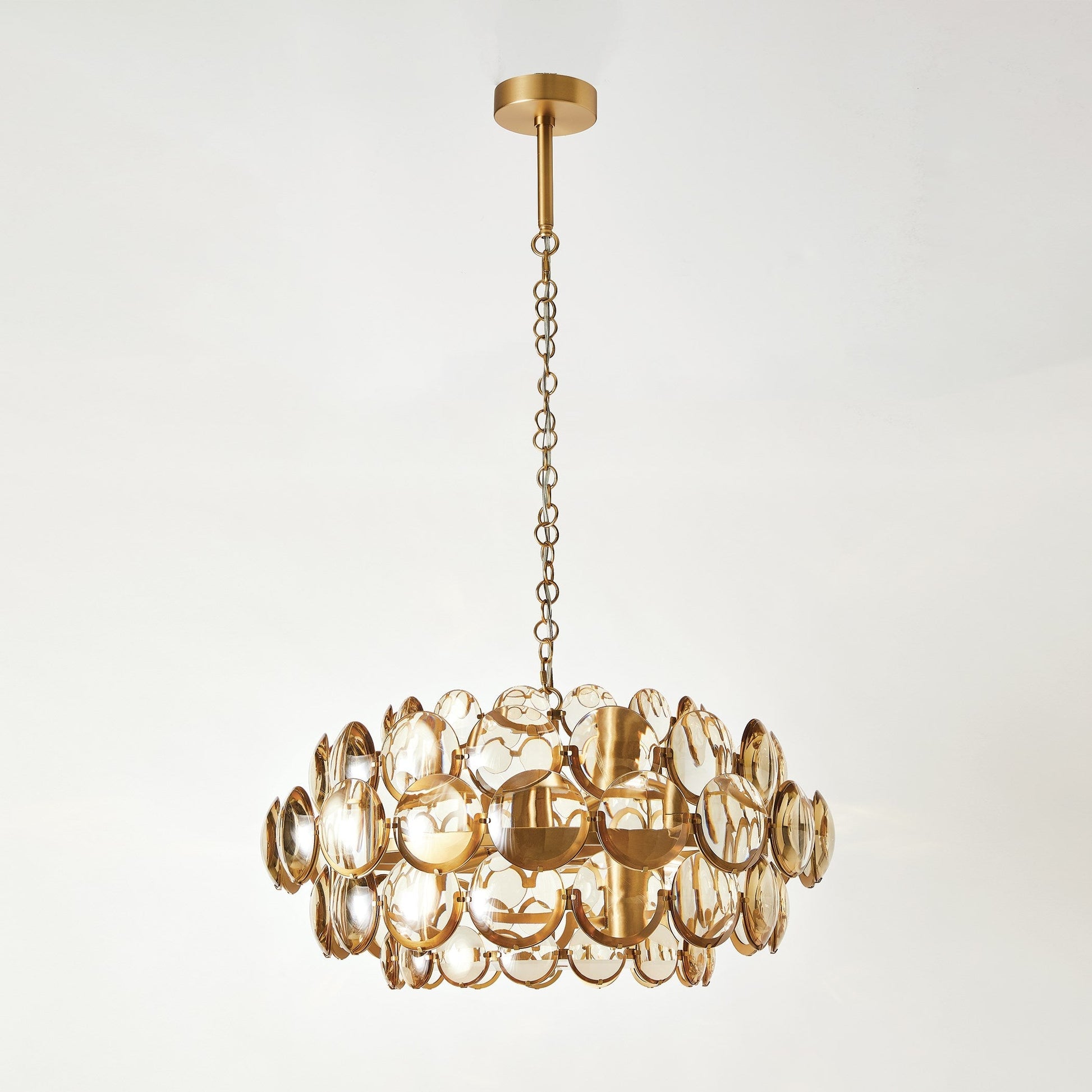 Amber Glass Cabochon Brass Chandelier