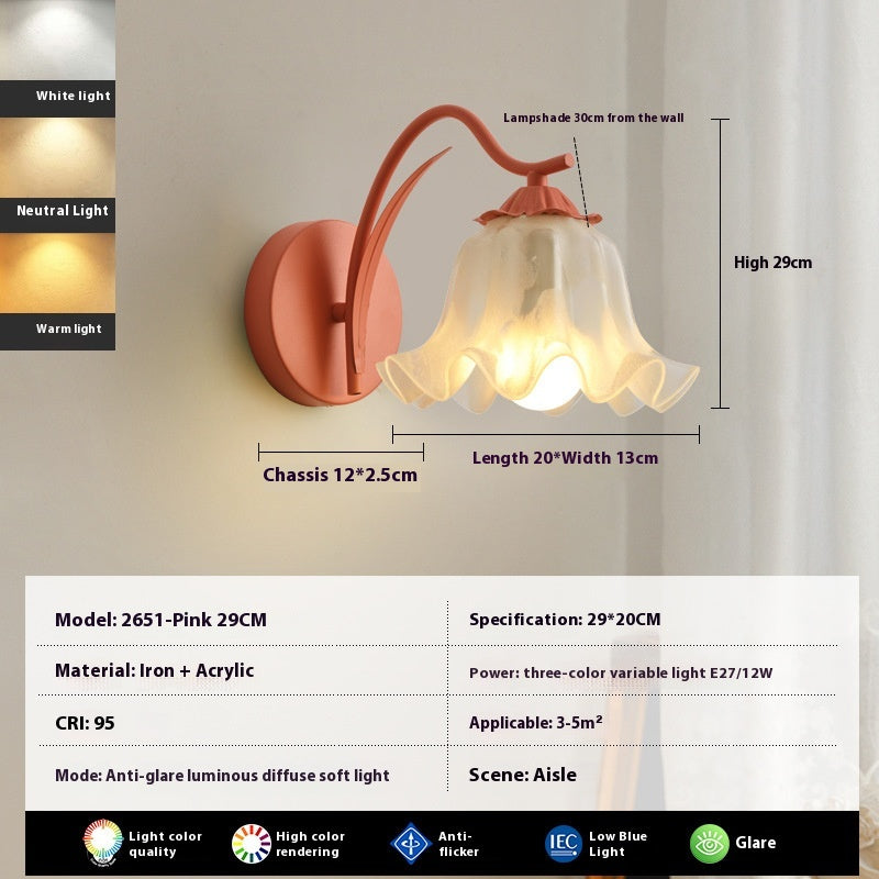 Floral Colour Bedside Wall Light / Tri color dimming / Green