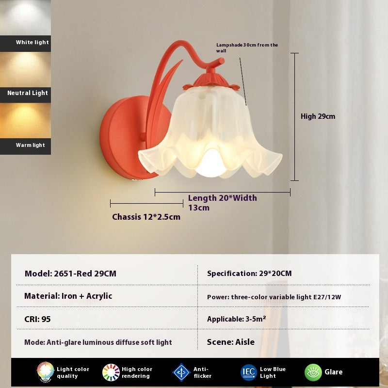 Floral Colour Bedside Wall Light / Electrodeless Dimming / Pink