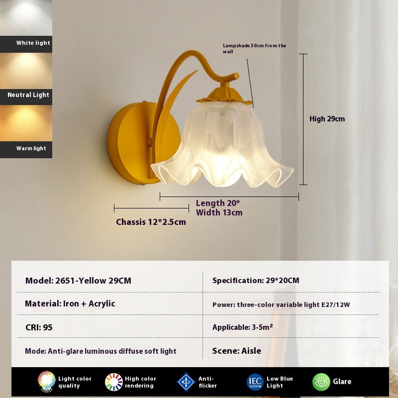 Floral Colour Bedside Wall Light / Electrodeless Dimming / Red